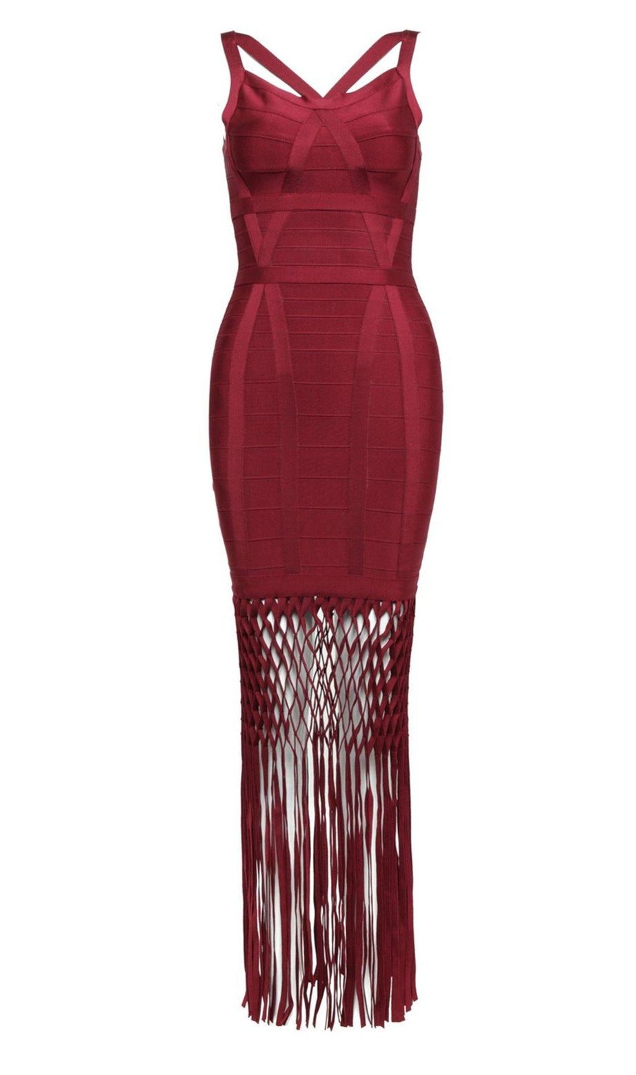 ABITO LUNGO CON BENDAGGI DRAPPEGGIATI COLOR VINO