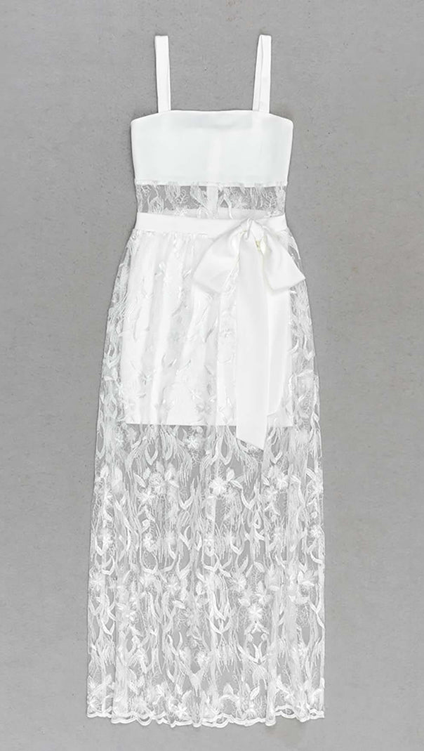 AIIZIE BOW-EMBELLISHED LACE MIDI DRESS IN WHITE - product image