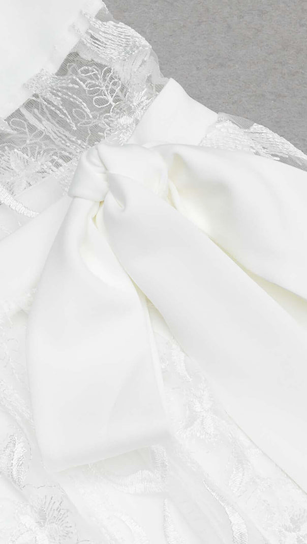 AIIZIE BOW-EMBELLISHED LACE MIDI DRESS IN WHITE - product image