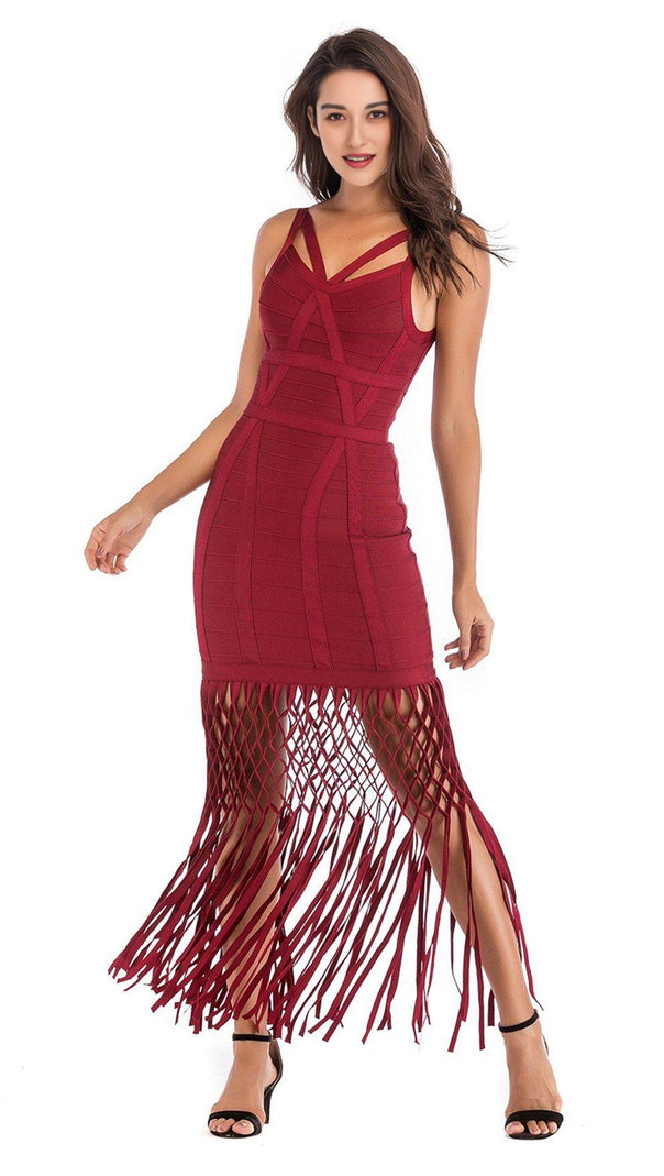AIIZIE WINE DRAPED MAXI BANDAGE DRESS - product image
