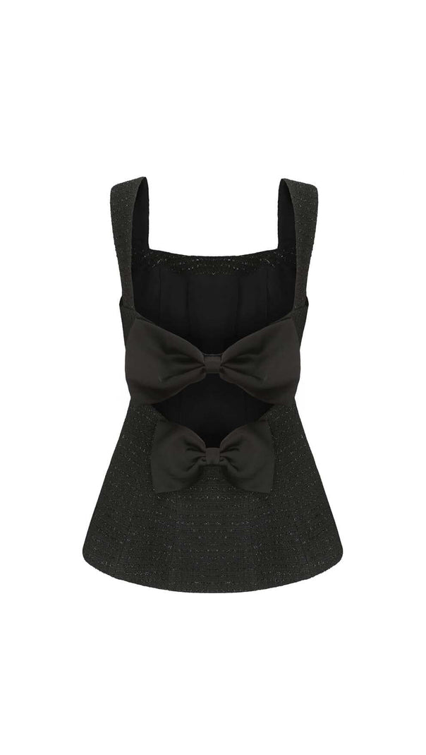 MINI ABITO NERO CON STRASS E FIOCCO