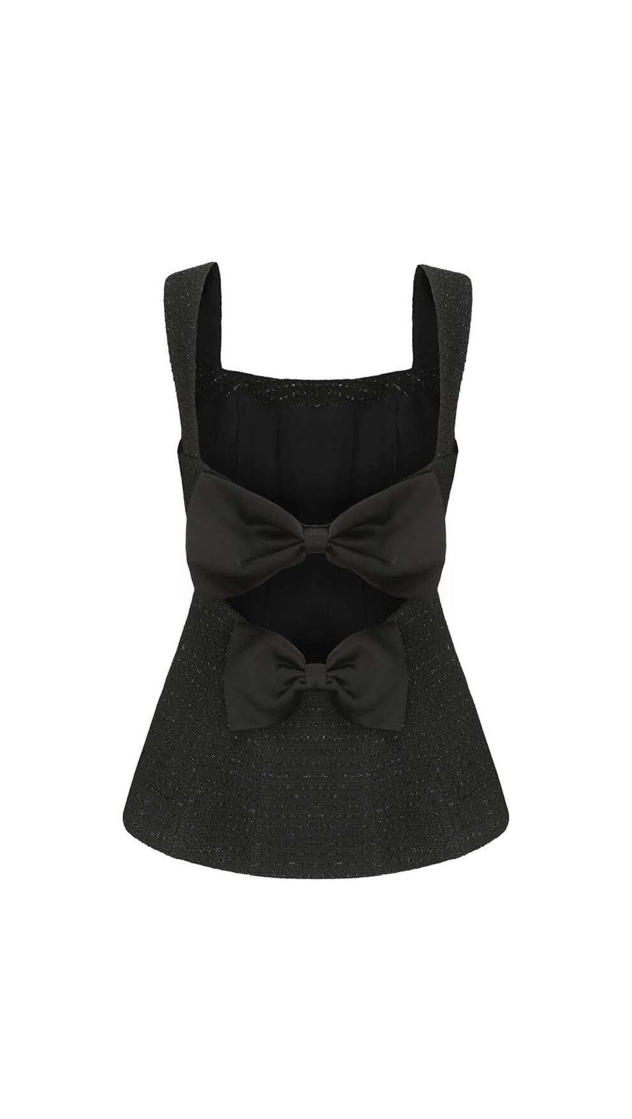 BOW-EMBELLISHED RHINESTONE MINI DRESS IN BLACK