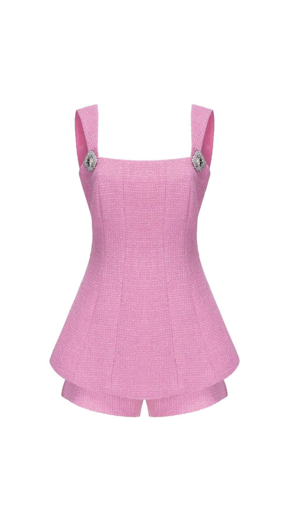 BOW-EMBELLISHED RHINESTONE MINI DRESS IN PINK