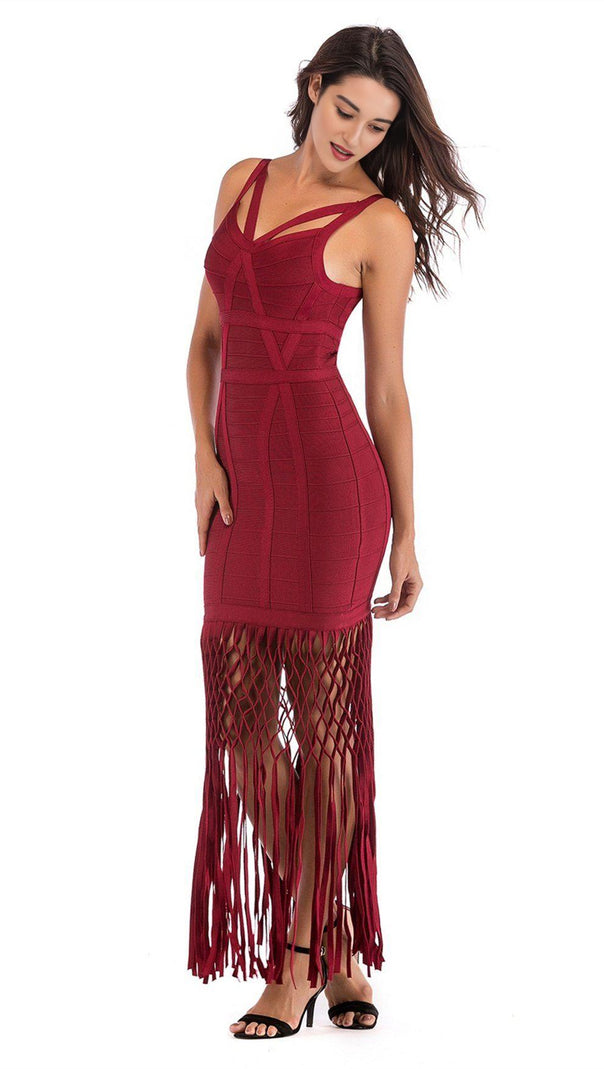 AIIZIE WINE DRAPED MAXI BANDAGE DRESS - product image