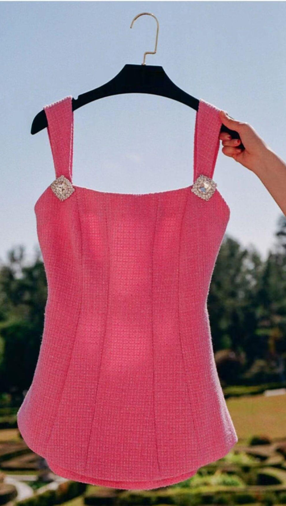 BOW-EMBELLISHED RHINESTONE MINI DRESS IN PINK