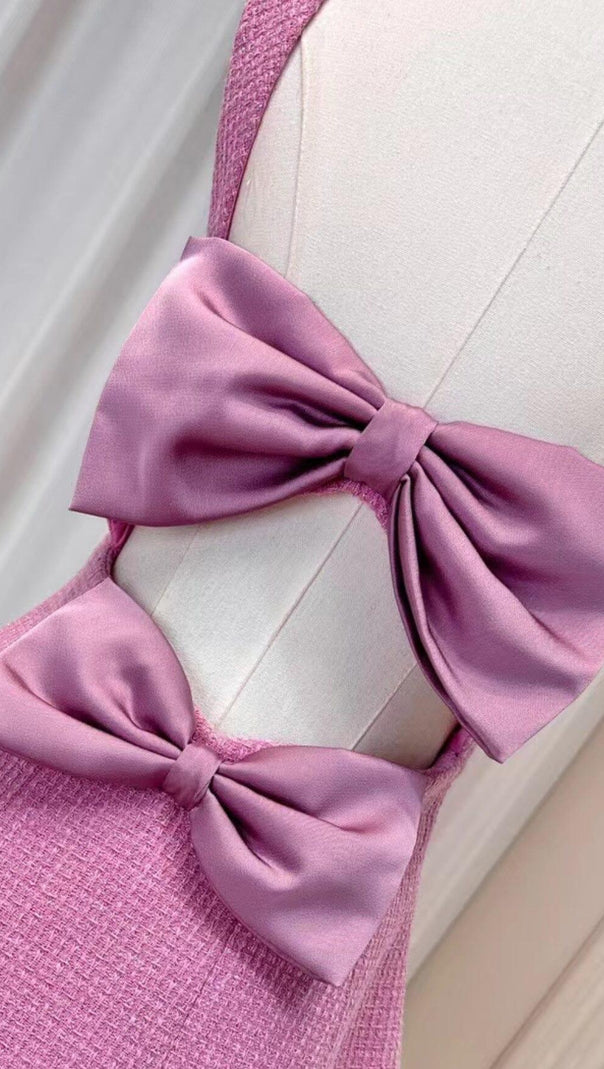 MINI ABITO ROSA CON STRASS E FIOCCO