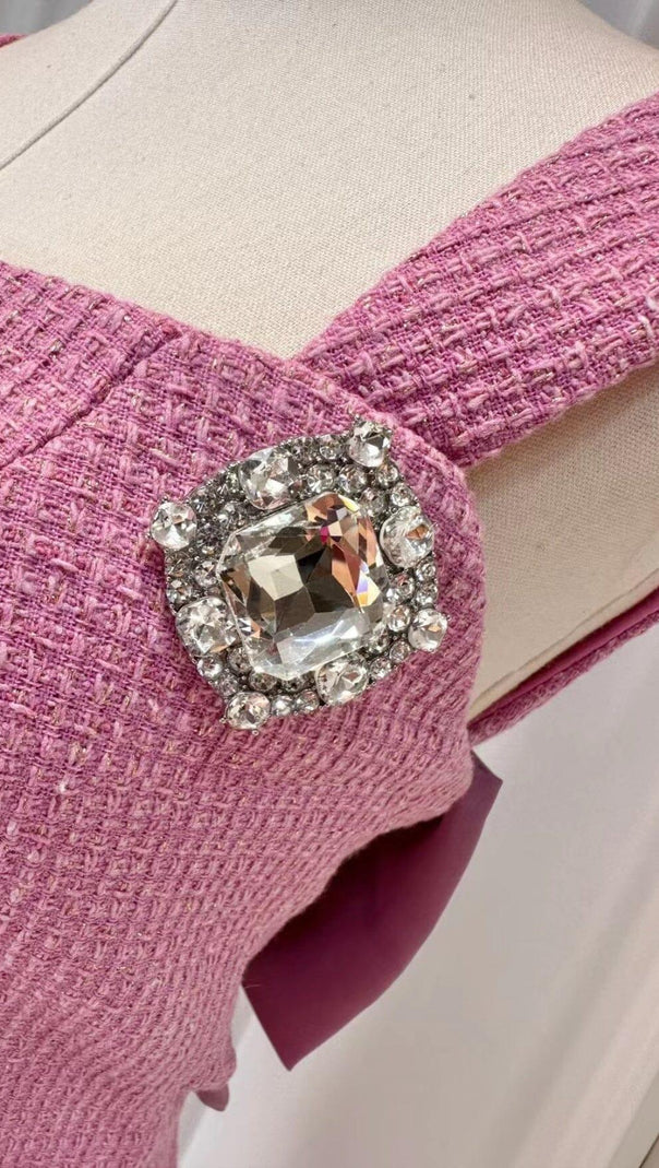 MINI ABITO ROSA CON STRASS E FIOCCO