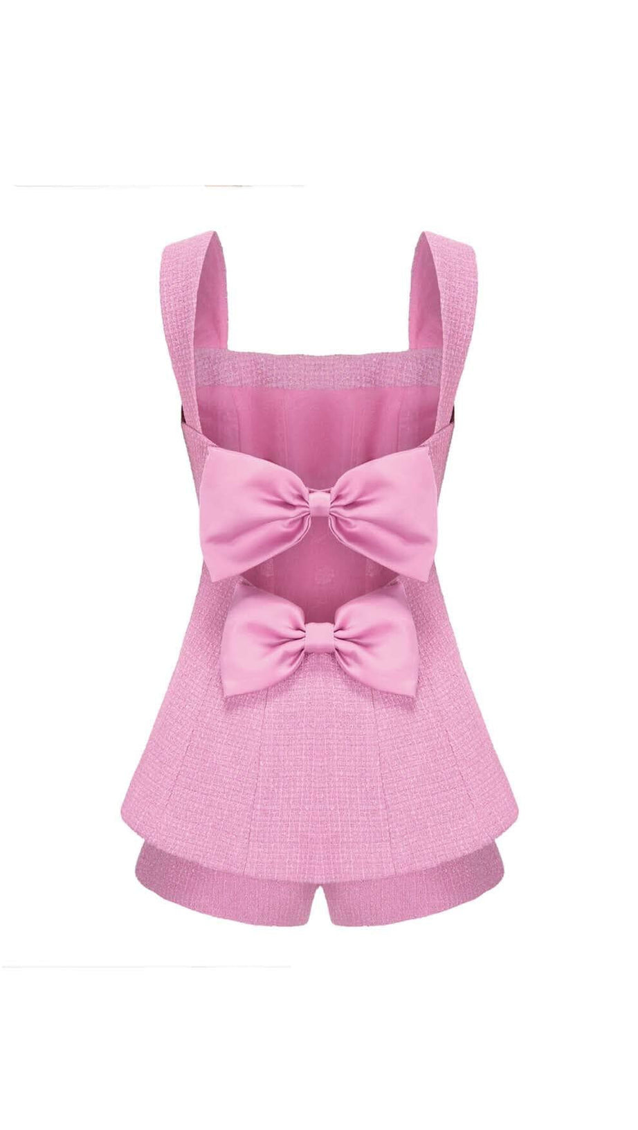 BOW-EMBELLISHED RHINESTONE MINI DRESS IN PINK