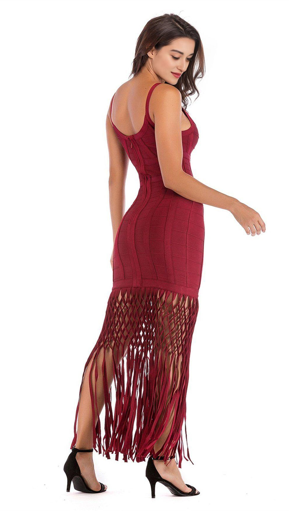 WINE DRAPED  MAXI BANDAGE DRESS
