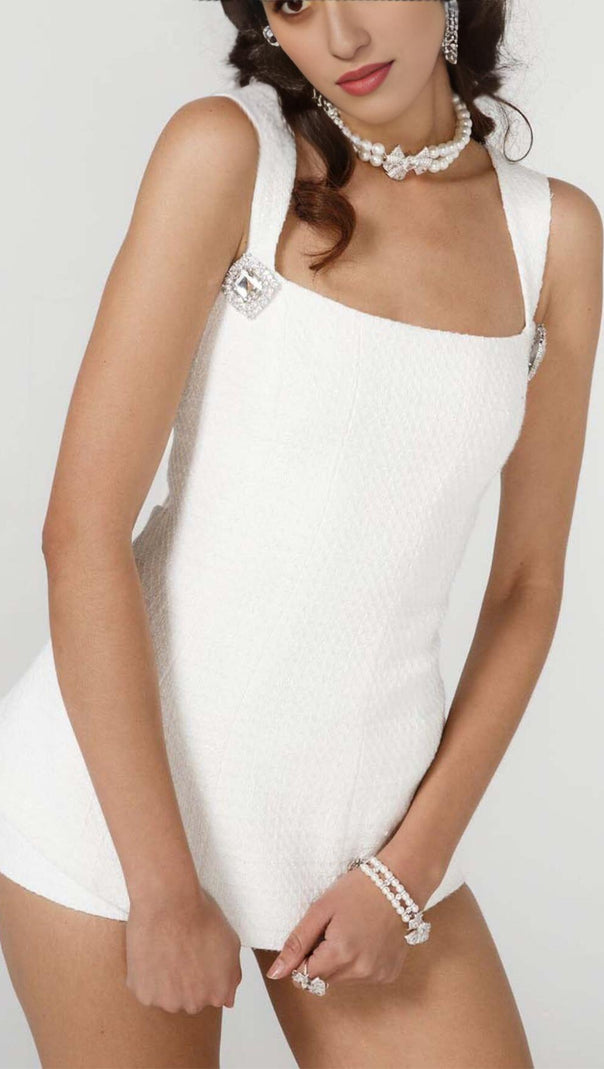 AIIZIE BOW-EMBELLISHED RHINESTONE MINI DRESS IN WHITE - product image