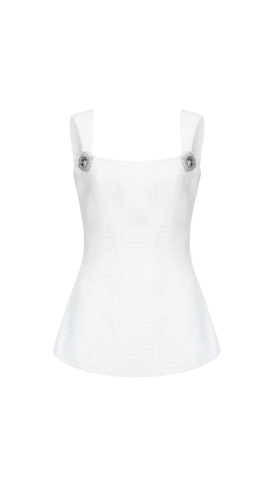 BOW-EMBELLISHED RHINESTONE MINI DRESS IN WHITE