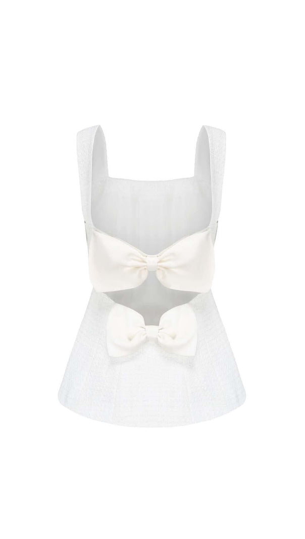 AIIZIE BOW-EMBELLISHED RHINESTONE MINI DRESS IN WHITE - product image