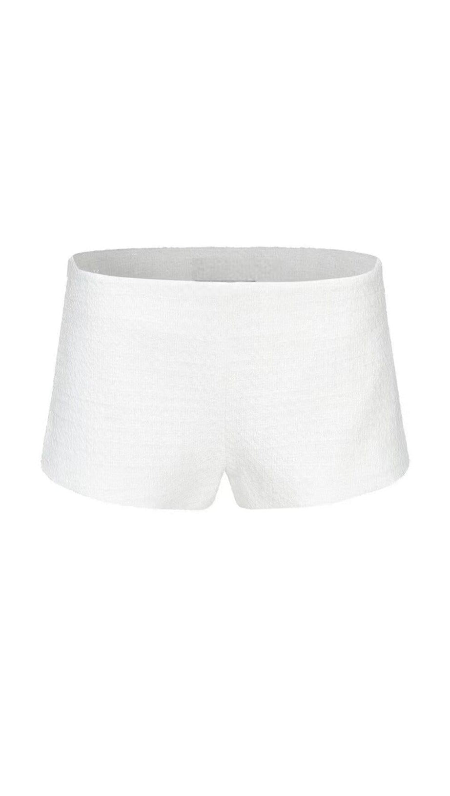 BOW-EMBELLISHED RHINESTONE MINI DRESS IN WHITE