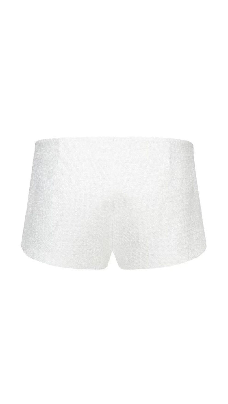 BOW-EMBELLISHED RHINESTONE MINI DRESS IN WHITE