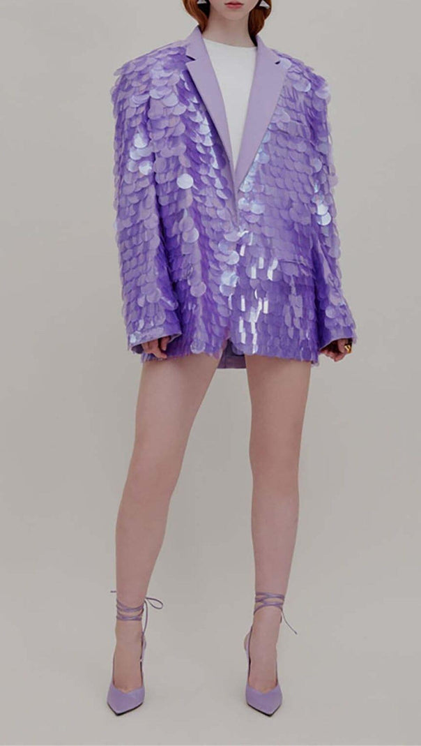 AIIZIE BREASTED SEQUINED JACKET IN DUSTY LILAC - product image