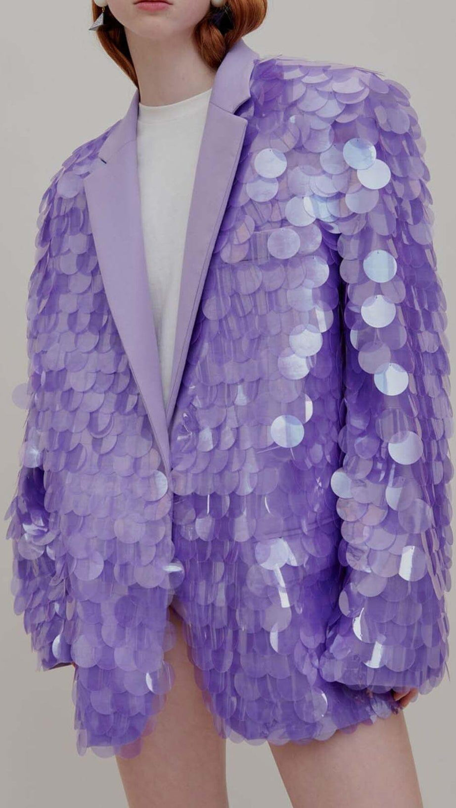 BREASTED SEQUINED JACKET IN DUSTY LILAC