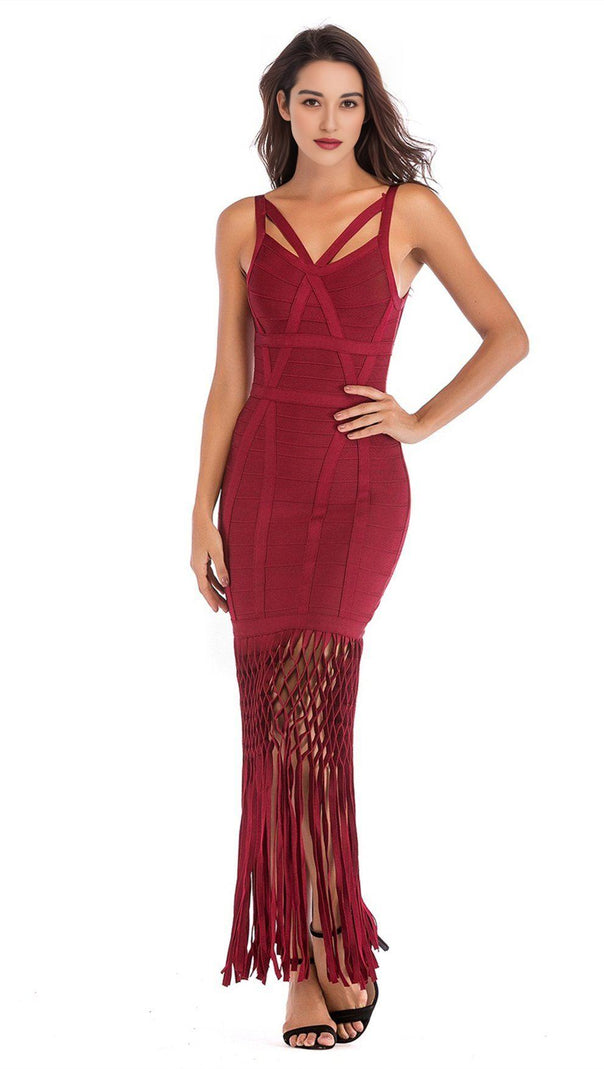 AIIZIE WINE DRAPED MAXI BANDAGE DRESS - product image