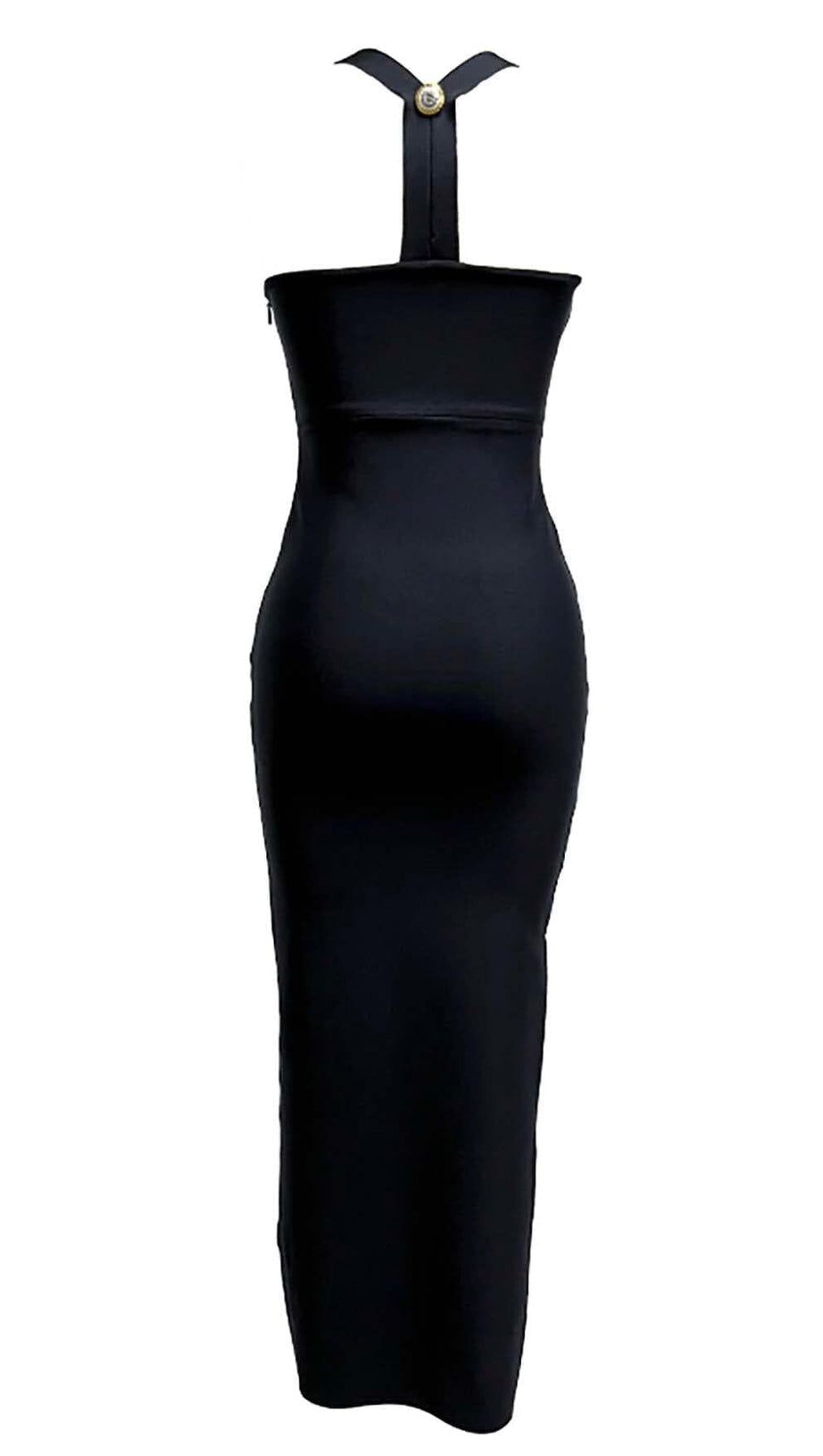 BUCKLE BANDAGE MAXI DRESS IN BLACK