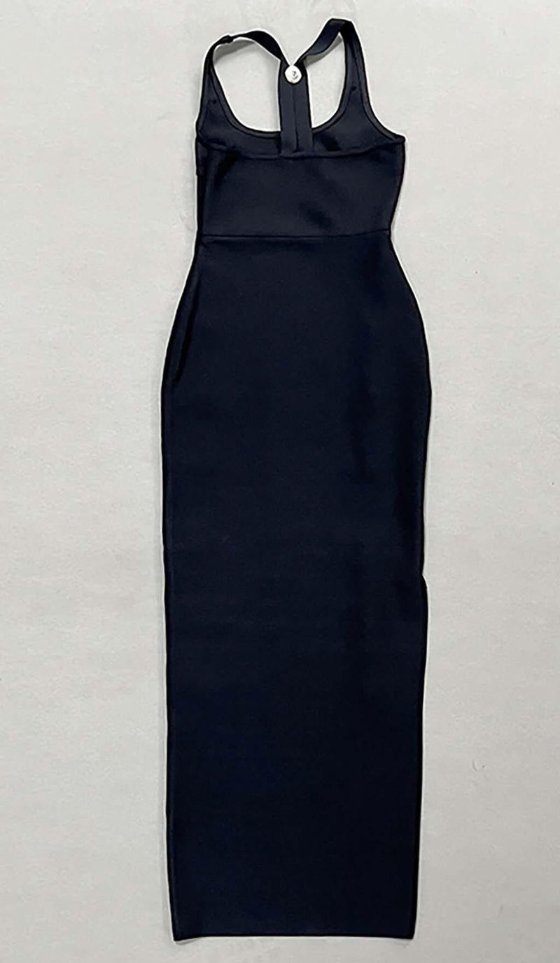 BUCKLE BANDAGE MAXI DRESS IN BLACK