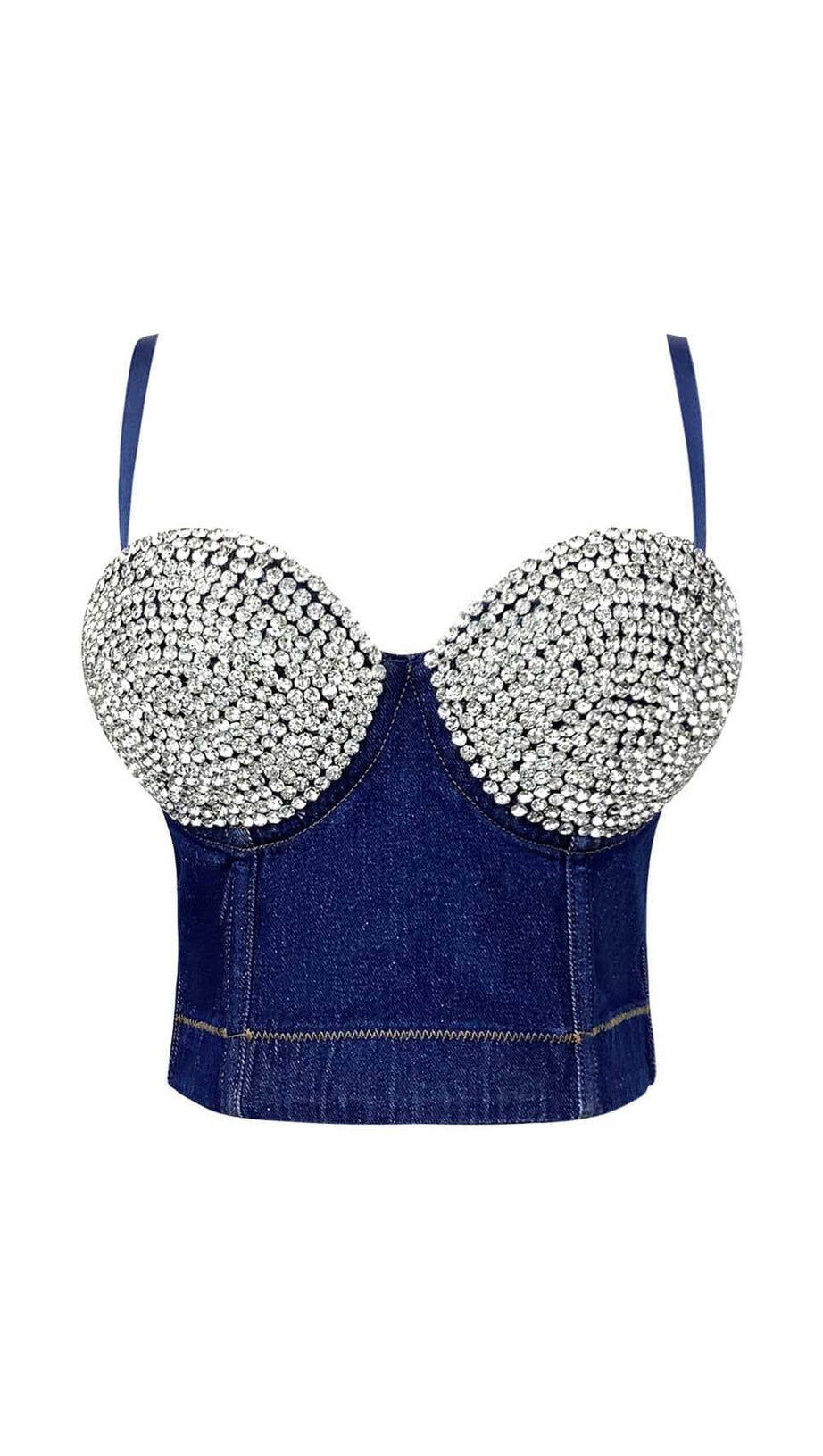 BUSTIER DENIM TOP IN BLUE