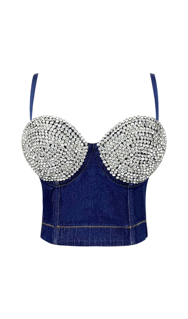 BUSTIER DENIM TOP IN BLUE