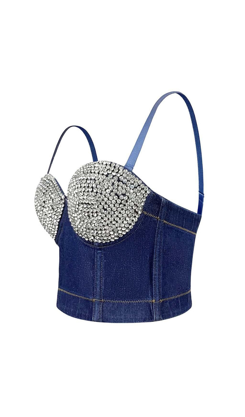 BUSTIER DENIM TOP IN BLUE