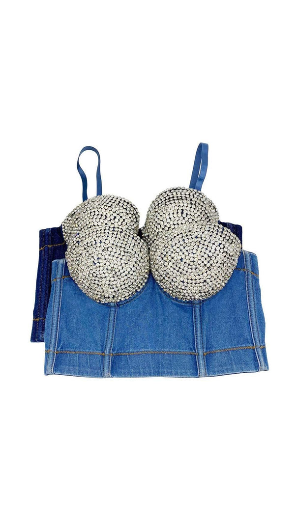 AIIZIE BUSTIER DENIM TOP IN BLUE - product image