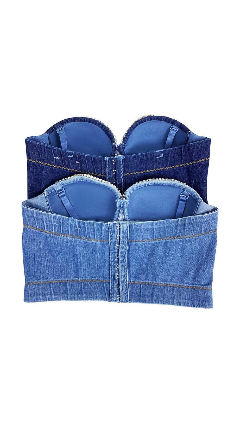 BUSTIER DENIM TOP IN BLUE