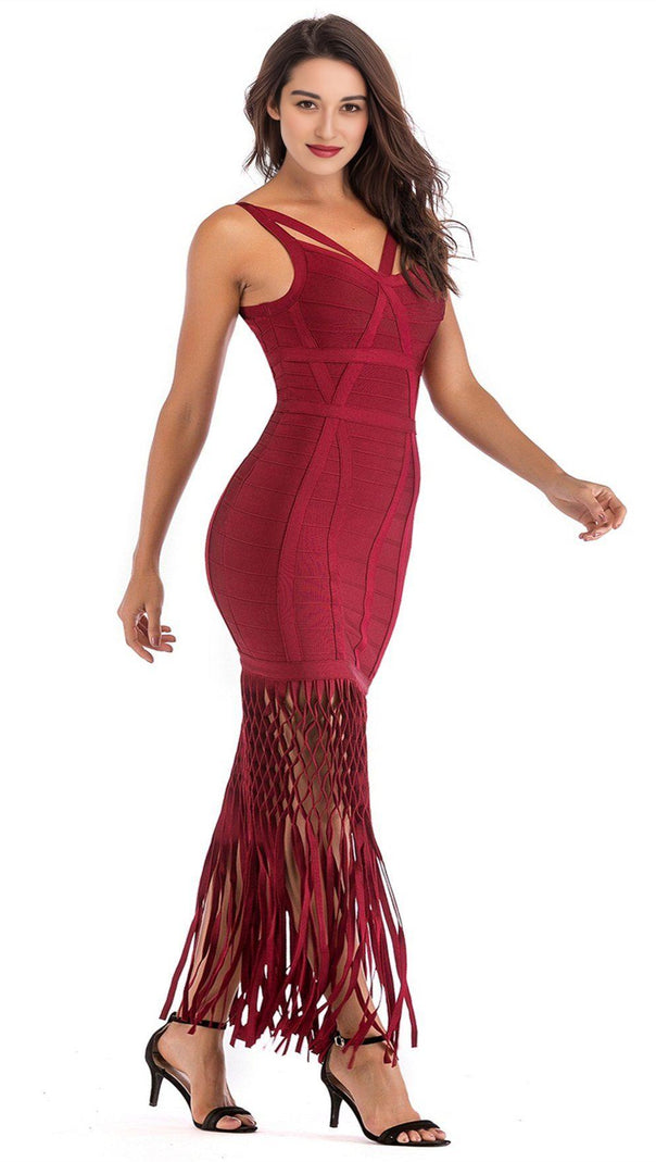 AIIZIE WINE DRAPED MAXI BANDAGE DRESS - product image