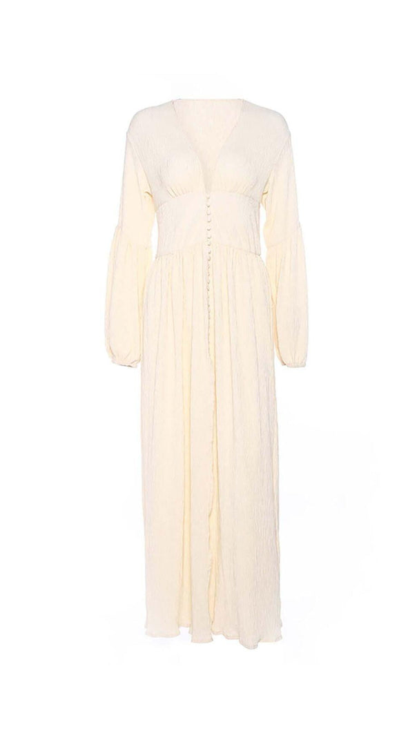 AIIZIE BUTTON-FRONT PUFFED SLEEVES MAXI DRESS IN BEIGE - product image