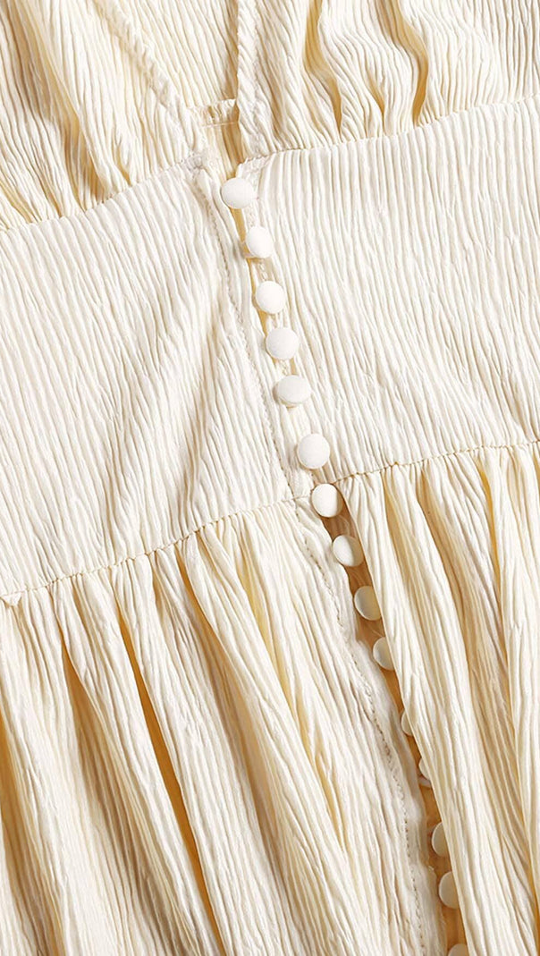 AIIZIE BUTTON-FRONT PUFFED SLEEVES MAXI DRESS IN BEIGE - product image