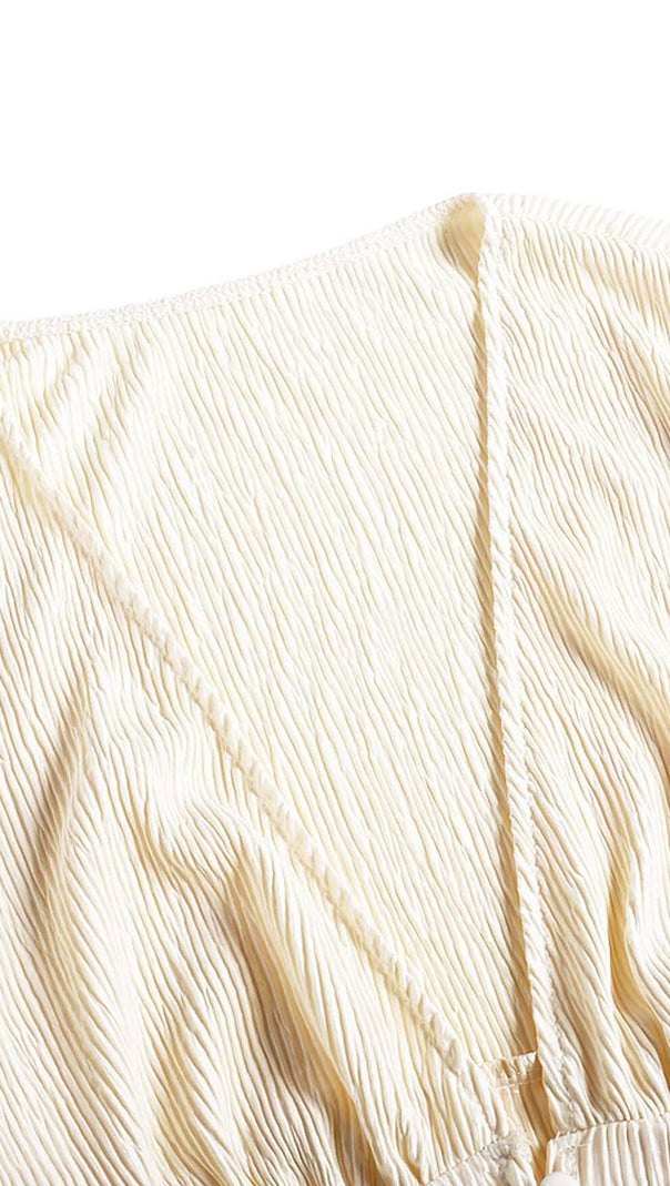 AIIZIE BUTTON-FRONT PUFFED SLEEVES MAXI DRESS IN BEIGE - product image