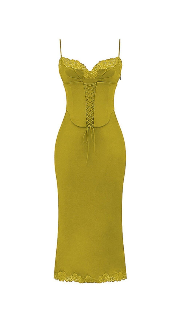 AIIZIE CHARTREUSE SATIN SLIP DRESS - product image