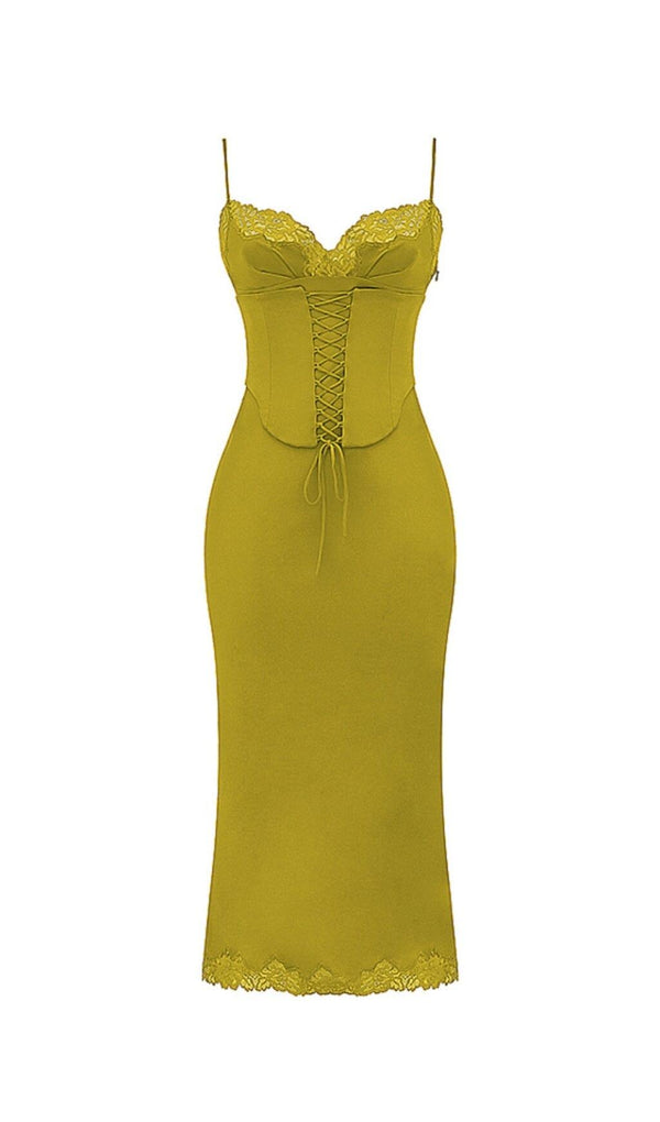 CHARTREUSE SATIN SLIP DRESS