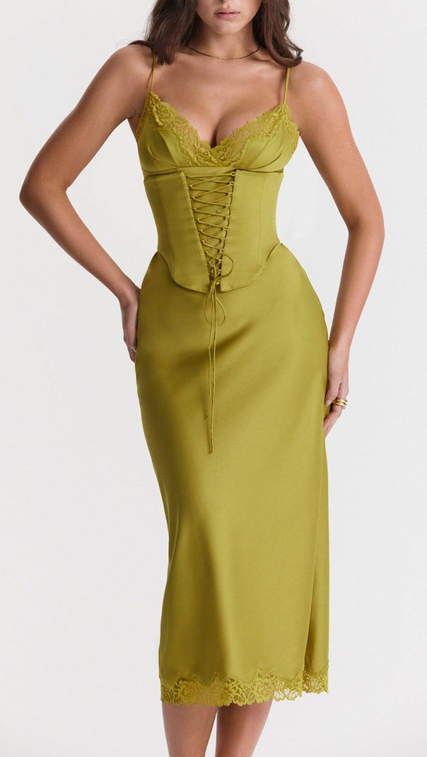 AIIZIE CHARTREUSE SATIN SLIP DRESS - product image