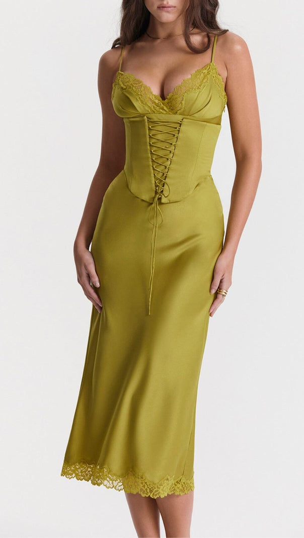 AIIZIE CHARTREUSE SATIN SLIP DRESS - product image