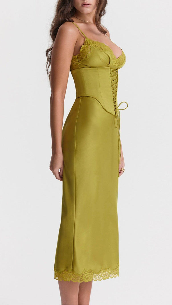 AIIZIE CHARTREUSE SATIN SLIP DRESS - product image
