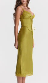 CHARTREUSE SATIN SLIP DRESS