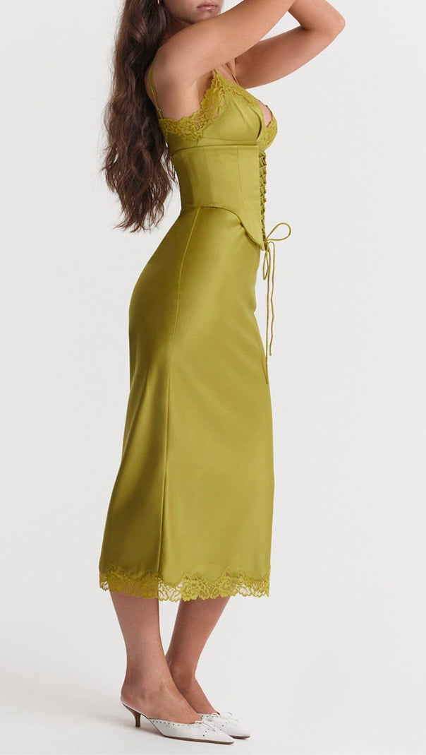 AIIZIE CHARTREUSE SATIN SLIP DRESS - product image