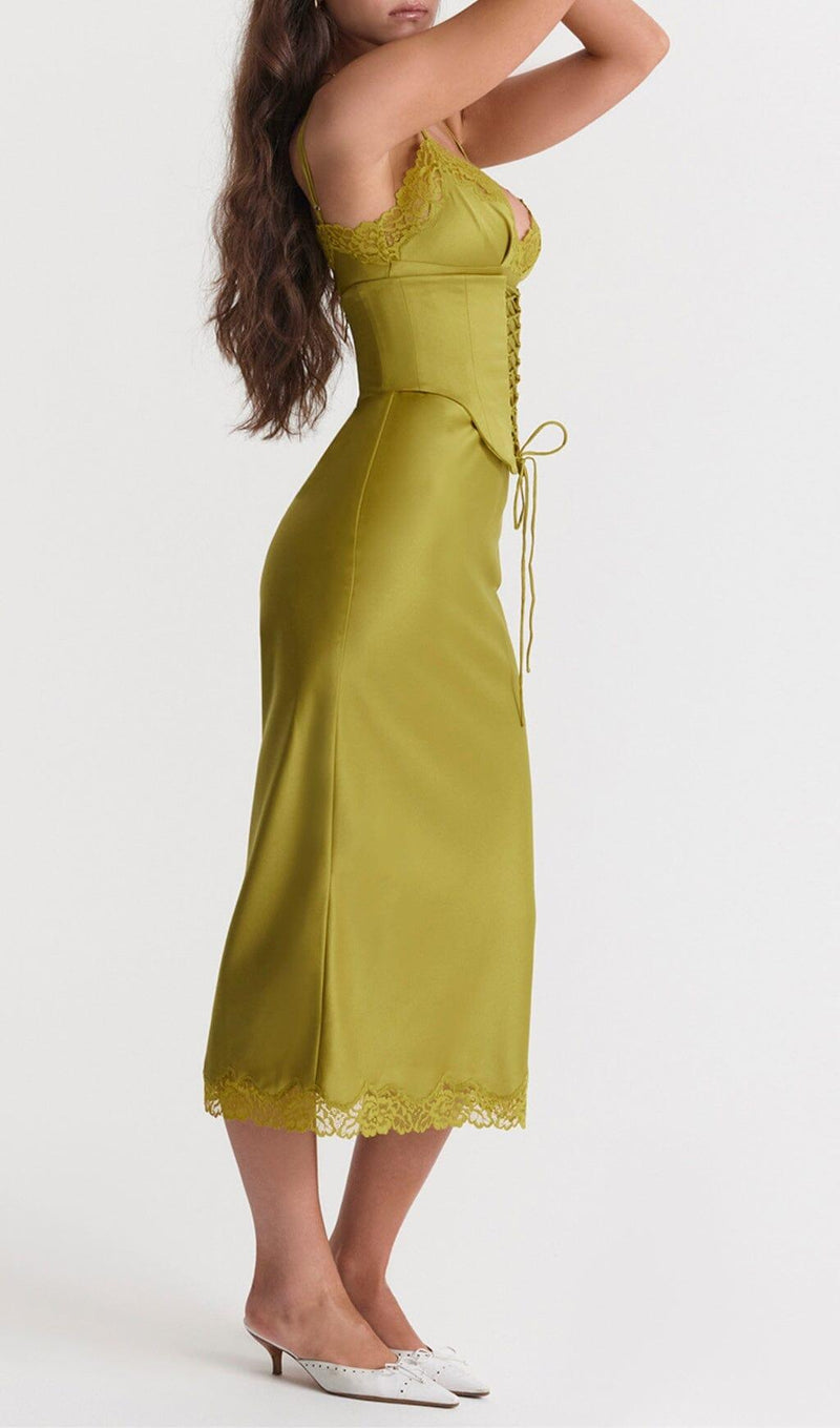 CHARTREUSE SATIN SLIP DRESS