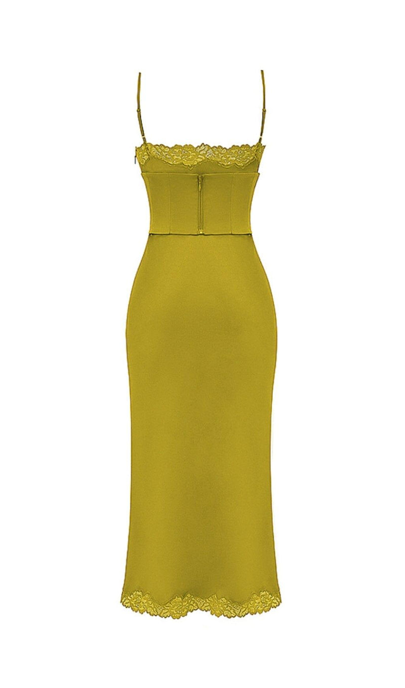 CHARTREUSE SATIN SLIP DRESS