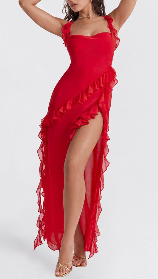 AIIZIE CHERRY RUFFLE MAXI DRESS - product image