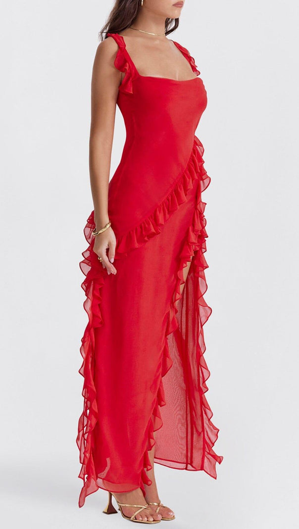 AIIZIE CHERRY RUFFLE MAXI DRESS - product image