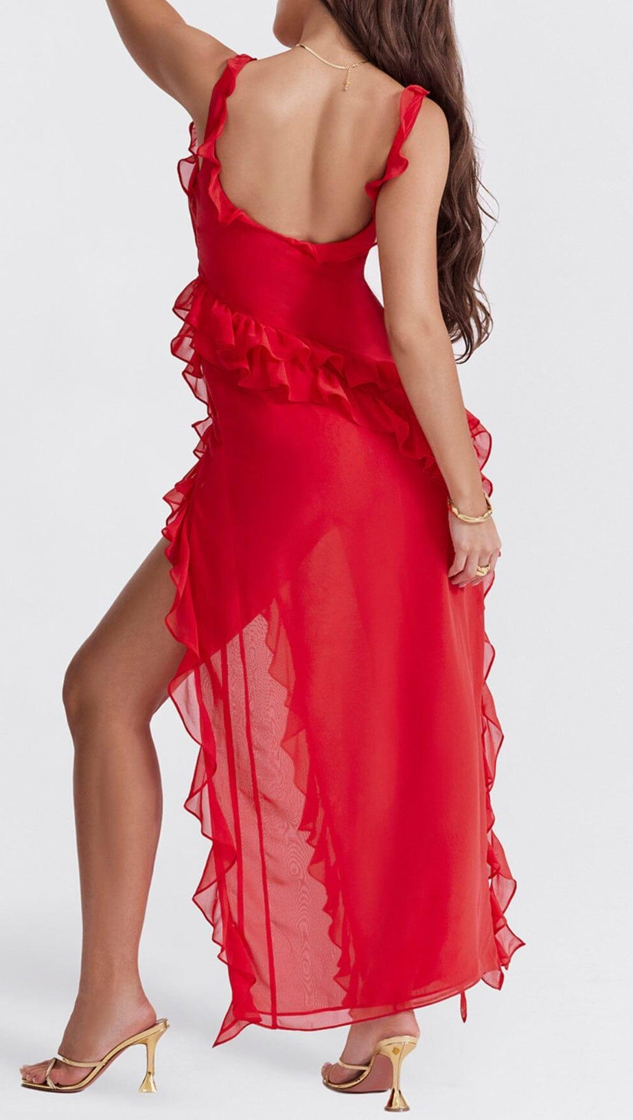 CHERRY RUFFLE MAXI DRESS