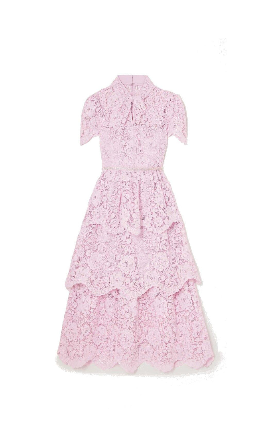 CORD LACE TIERED MIDI DRESS IN PINK