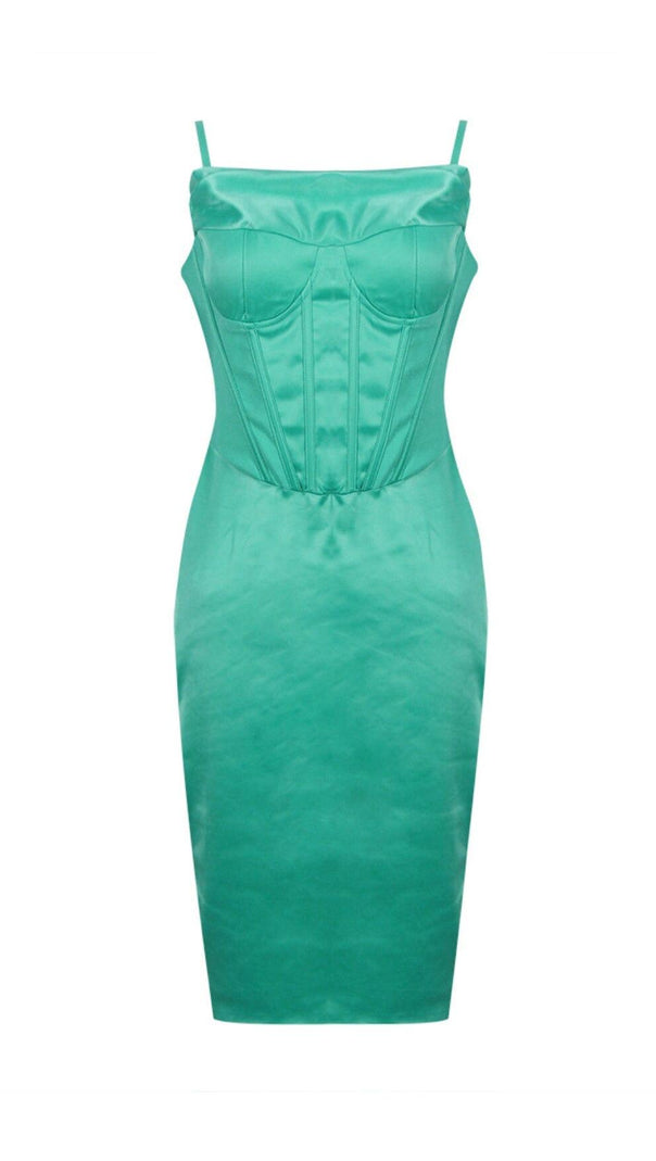 AIIZIE CORSET BODYCON SATIN MIDI DRESS - product image