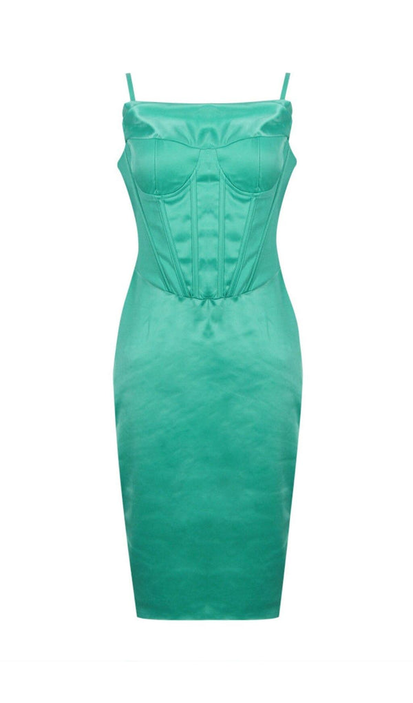 CORSET BODYCON SATIN MIDI DRESS