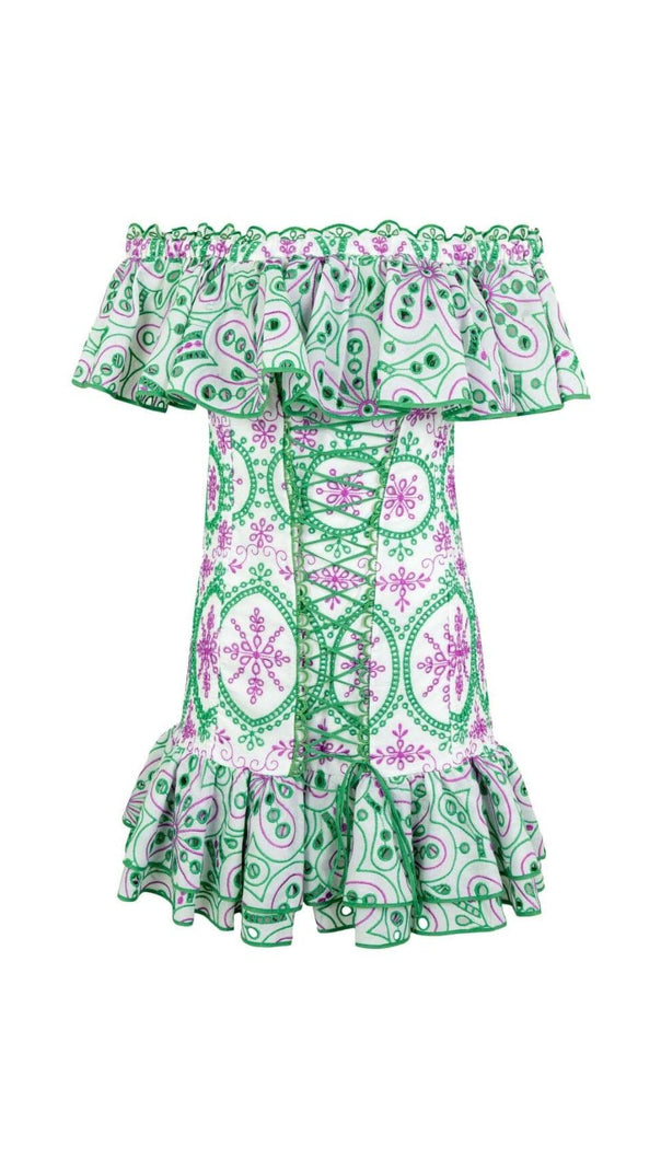 AIIZIE CORSET EMBROIDERED DRESS IN GREEN - product image