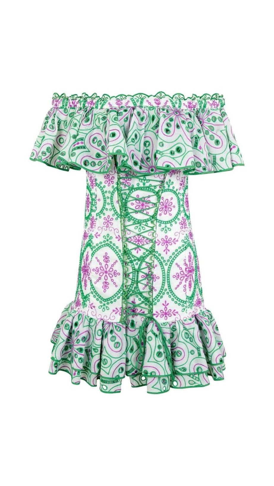 CORSET EMBROIDERED DRESS IN GREEN