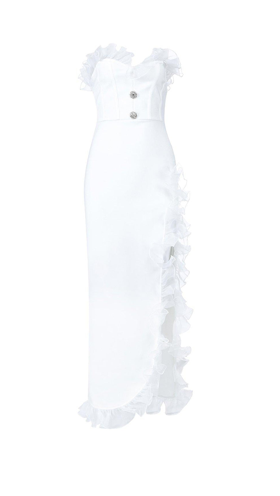 STRAPLESS CELEBRITY SPLIT DRESS IN WHITE